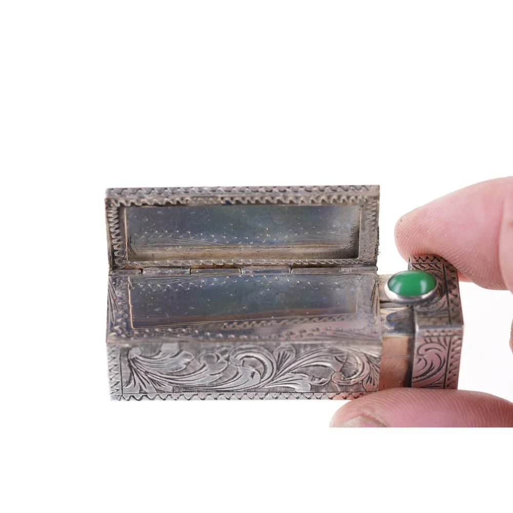 Engraved Italian 800 Silver Lipstick Case Vintage Holder w/ Mirror Compact